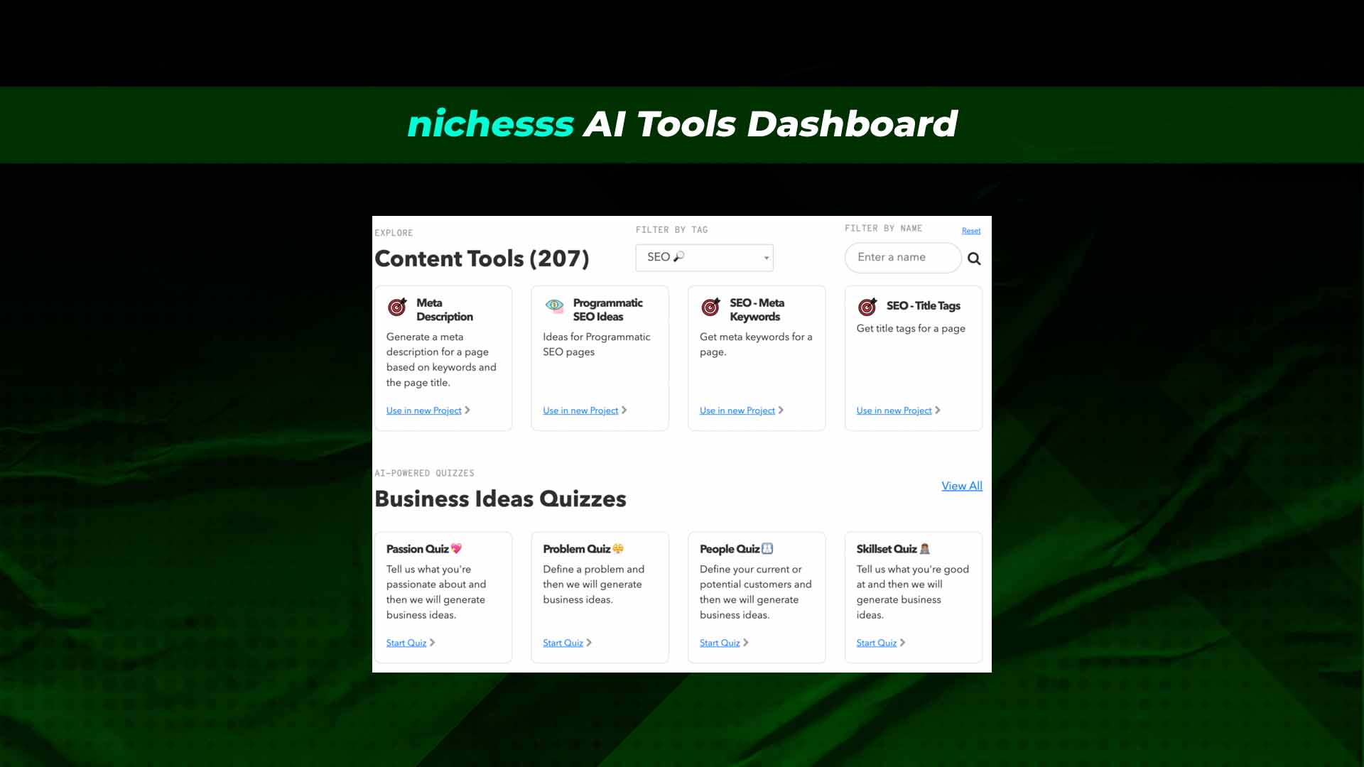 nichesss AI Tools Dashboard